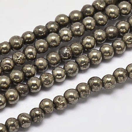 Natural Pyrite Round Beads Strands G-F197-10-2mm-1