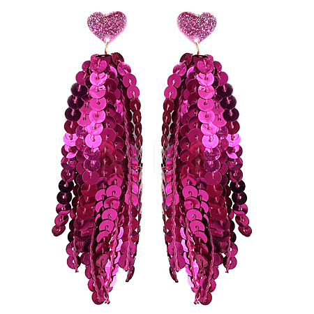 Heart Acrylic & Plastic Glitter Tassel Stud Earrings FS-WGEB983-12-1