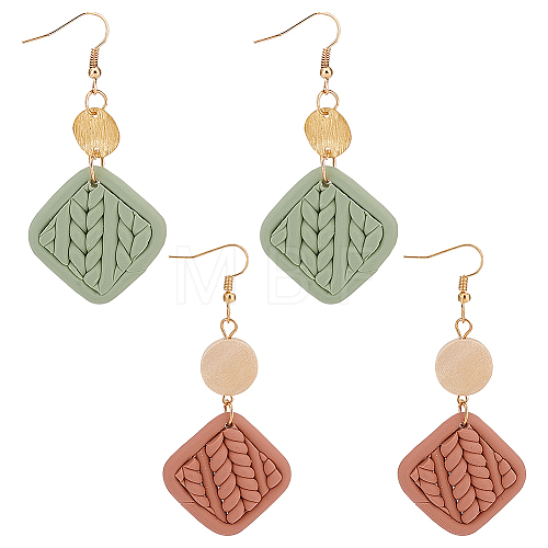 2 Pairs 2 Colors Polymer Clay Rhombus Dangle Earrings EJEW-FI0001-05-1