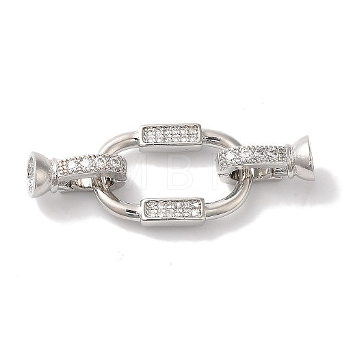 Oval Rectangle Rack Plating Brass Micro Pave Clear Cubic Zirconia Fold Over Clasps KK-A225-11P-1