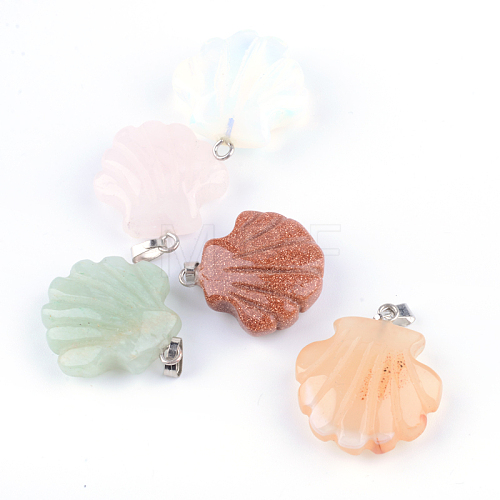 Shell Shape Natural & Synthetic Mixed Stone Pendants G-Q449-25-1