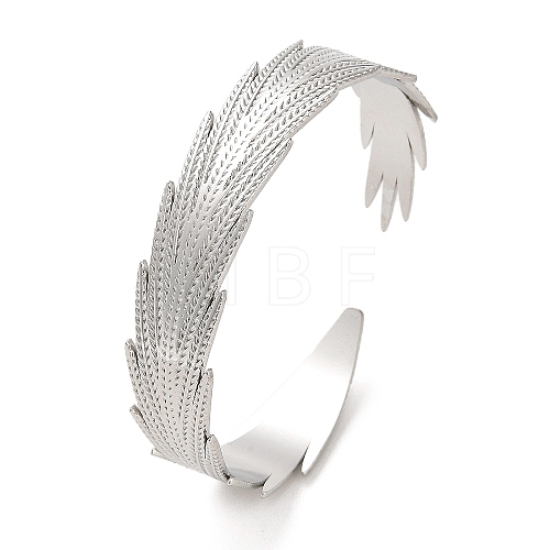 304 Stainless Steel Feather Cuff Bangles BJEW-G694-03P-1