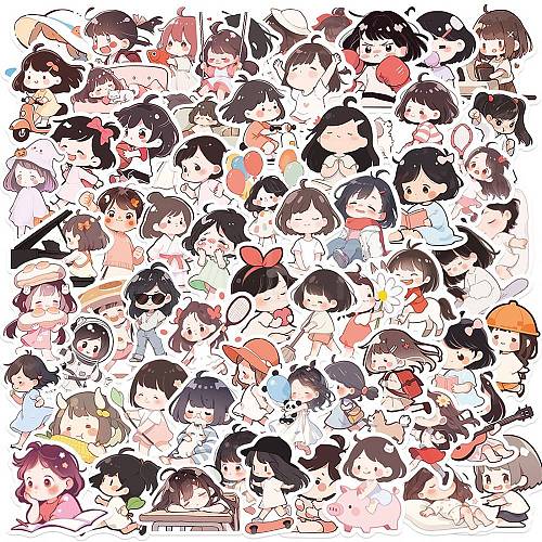 64Pcs Cartoon Girls Paper Self-Adhesive Picture Stickers AJEW-S086-08-1