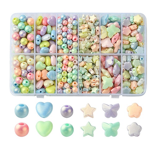 Spray Painted Frosted Opaque Acrylic Beads Sets ACRP-YW0001-10-1