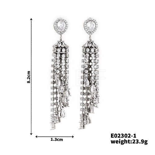 Fashionable Shiny Elegant Women's Stud Earrings withl Rhinestones and Tassels AK3699-1