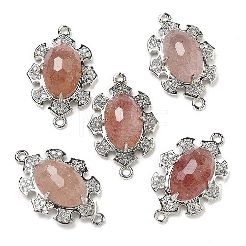 Natural Strawberry Quartz Faceted Oval Connector Charms G-G181-06P-05-1