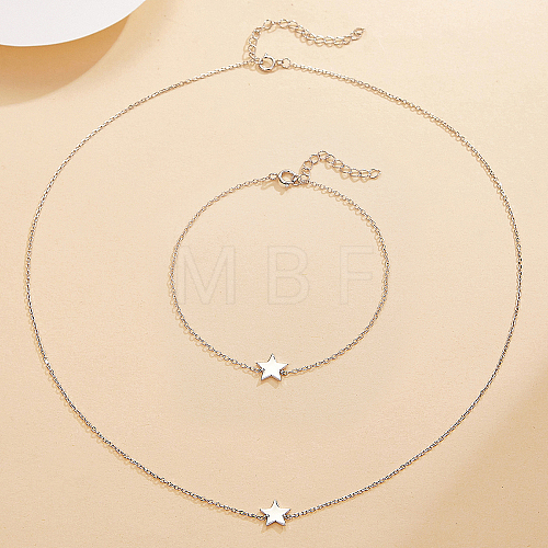 Star 925 Sterling Silver Pendant Necklace & Link Bracelet FE3395-6-1