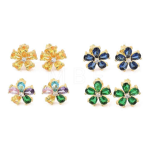 Rack Plating Brass Micro Pave Cubic Zirconia Stud Earrings EJEW-I304-07G-1