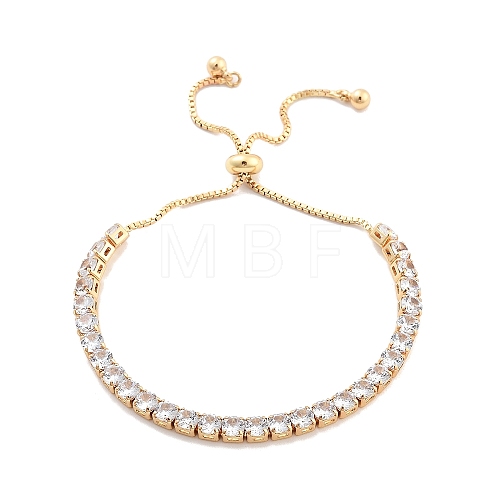 Brass Pave Clear Cubic Zirconia Flat Round Box Chain Slider Bracelets BJEW-B094-12B-G-1