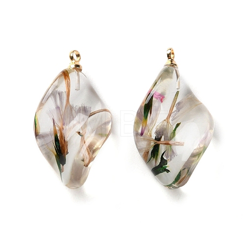 Inner Dried Flower Transparent Resin Pendants RESI-A043-02A-1