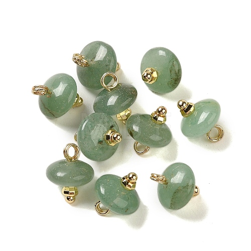 Natural Green Aventurine Rondelle Charms with Rack Plating Brass Loops G-G110-05B-14-1