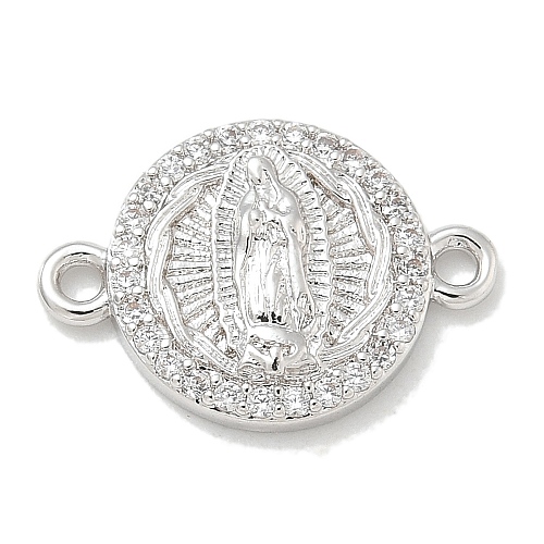 Rack Plating Brass Micro Pave Clear Cubic Zirconia Religion Virgin Mary Connector Charms KK-L224-094P-05-1