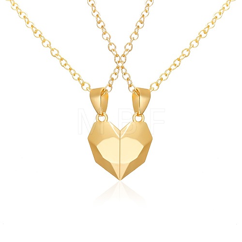 Valentine's Day Stainless Steel Magnetic Heart-shaped Couples Necklace Set with Peach Heart Pendant RE7695-2-1