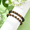 Adjustable Natural Tiger Eye and Natural Lava Rock Stretch Bracelets BJEW-JB14150-02-2