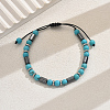 Elegant Adjustable Synthetic Turquoise & Non-magnetic Synthetic Hematite Braided Bead Bracelets EI1197-3-1