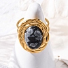 Oval Natural Snowflake Obsidian Finger Rings RJEW-M063-01G-18-4