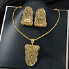 Brass Hollow Leaf Pendant Necklaces & Stud Earrings Sets for Women FS-WG489B7-01-2