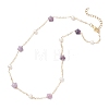 Natural Lepidolite Star & Natural Freshwater Pearl & Brass Link Chain Necklaces NJEW-JN05687-03-5