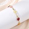 Heart Natural Rose Quartz & Cherry Quartz Glass & Rhodonite & Crazy Agate & Synthetic Goldstone Beaded Link Chain Bracelets for Women BJEW-JB13910-4