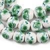 Handmade Flower Printed Porcelain Ceramic Beads Strands PORC-M007-10mm-16-2