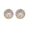 Rack Plating Flat Round Brass Clear Cubic Zirconia Stud Earrings EJEW-M090-19G-03-1