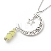 Natural Lemon Jade Bullet with Alloy Moon and Star Pendant Necklace NJEW-JN03912-03-5