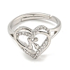 Heart with Letter Rack Plating Brass Micro Pave Clear Cubic Zirconia Adjustable Rings for Women RJEW-I105-01P-K-2