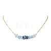 Natural Lapis Lazuli & Aquamarine Chip Beaded Pendant 304 Stainless Steel Satellite Chain Necklaces for Women NJEW-JN05608-5