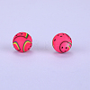 Printed Round with Watermelon Pattern Silicone Focal Beads SI-JX0056A-198-1