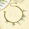 Natural Amazonite Chip and Shell Pearl Beads Tassel 304 Stainless Steel Figaro Chain Bracelets BJEW-JB14346-02-1