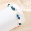 Natural Apatite Round and Rice Pearl Beaded Copper French Wire Cuff Bangles BJEW-JB14374-01-2