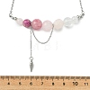 Natural  Rose Quartz & Dyed Imperial Jasper & Quartz Crystal & Green Jade Round Graduated Beaded Pendant 304 Stainless Steel Cable Chain Necklaces for Women NJEW-TA00242-04-4