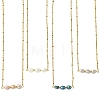 Natural Pearl Two Sides Polished Beaded Pendant 304 Stainless Steel Satellite Chain Necklaces for Women NJEW-JN06224-2