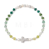 Dyed Natural Malaysia Jade Rondelle & Cultured Freshwater Pearl Beaded Stretch Bracelets BJEW-JB13380-03-2