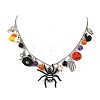 Halloween Alloy Spider Skeleton and Round Natural Gemstone Multi Pendant Bib Necklaces for Women NJEW-TA00276-2