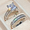 2Pcs 2 Styles Brass Micro Pave Clear Cubic Zirconia Finger Rings for Women WGF1148-03-3