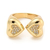 Brass Micro Pave Clear Cubic Zirconia Heart Open Cuff Rings for Women RJEW-L121-043G-2