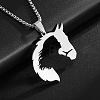 201 Stainless Steel Girl Cut Out Horsehead Pendant Necklaces for Women WGF6804-01-1