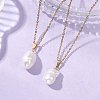 Natural Baroque Edison Keshi Pearl Oval Pendant 304 Stainless Steel Cable Chain Necklaces NJEW-JN05963-1