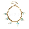 Natural Amazonite Chip and Shell Pearl Beads Tassel 304 Stainless Steel Figaro Chain Bracelets BJEW-JB14346-02-3