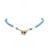 Brass Butterfly Pendant Necklace with Polymer Clay Heishi Beaded Chainsi for Women NJEW-JN04166-3