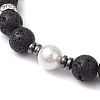Round Natural Lava Rock & Cat Eye Beads Stretch Bracelets for Women BJEW-JB10986-5