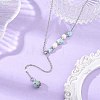 Natural Larimar Round Pendant Brass Cable Chain Lariat Y Necklaces with Natural Pearl for Women NJEW-JN06611-02-1