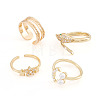Cheriswelry 4Pcs 4 Style Snake & Smiling Face & Star Brass Cuff Rings for Her RJEW-CW0001-01-9