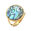 Flat Round 304 Stainless Steel Paua Shell Cuff Rings for Women RJEW-G346-02G-01-4