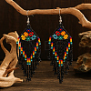 Bohemian Style Handmade Earrings with Glass Beads and Tassels QT0672-2-1