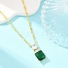 Brass Pave Clear Cubic Zirconia & Green Glass Perfume Bottle Pendant Figaro Chain Necklaces for Women NJEW-F364-02G-2