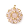 7Pcs 7 Colors Natural Carnelian & Mashan Jade & Amethyst & Tiger Eye & Rose Quartz & Glass Seed Beaded Flat Round Pendants PALLOY-MZ00950-2