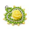 Glass Seed Beaded Heart with Rose Pendants PALLOY-MZ01030-02-3