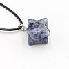 Natural Blue Spot Jasper Geometric Hexagram Star Pendant Necklaces with Black Cords VZ1120-2-1